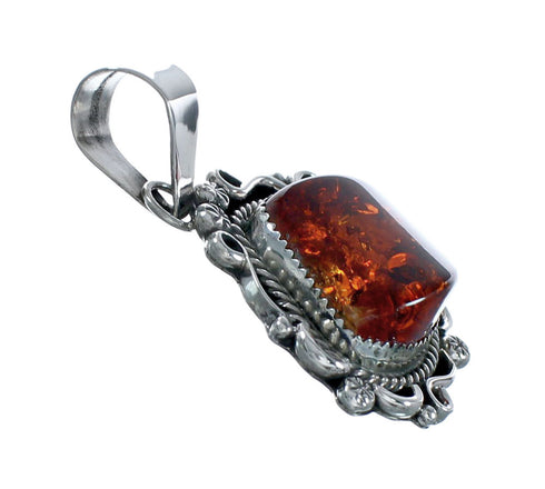 Genuine Native American Navajo Sterling Silver Amber Pendant X11390